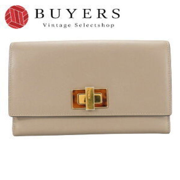 FENDI Wallet Peekaboo leather greige Selleria tortoiseshell long - Picture 1 of 9